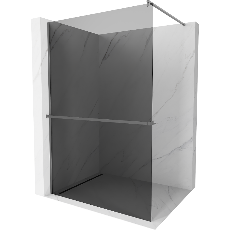 Mexen Kioto+ Shower Wall with Walk-in Shelf 90 x 200 cm, Graphite, Gun Metal - 800-090-121-95-40