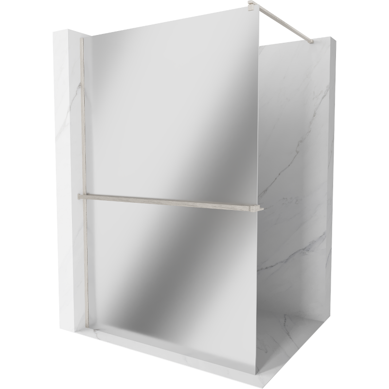 Mexen Kioto+ Walk-in Shower Wall with Shelf 140 x 200 cm, Mirror, Brushed Nickel - 800-140-121-97-50