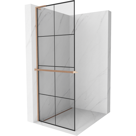 Mexen Kioto+ L Shower Wall with Shelf Walk-in 90 x 200 cm, Black Pattern, Brushed Brass - 800-090-123-65-77