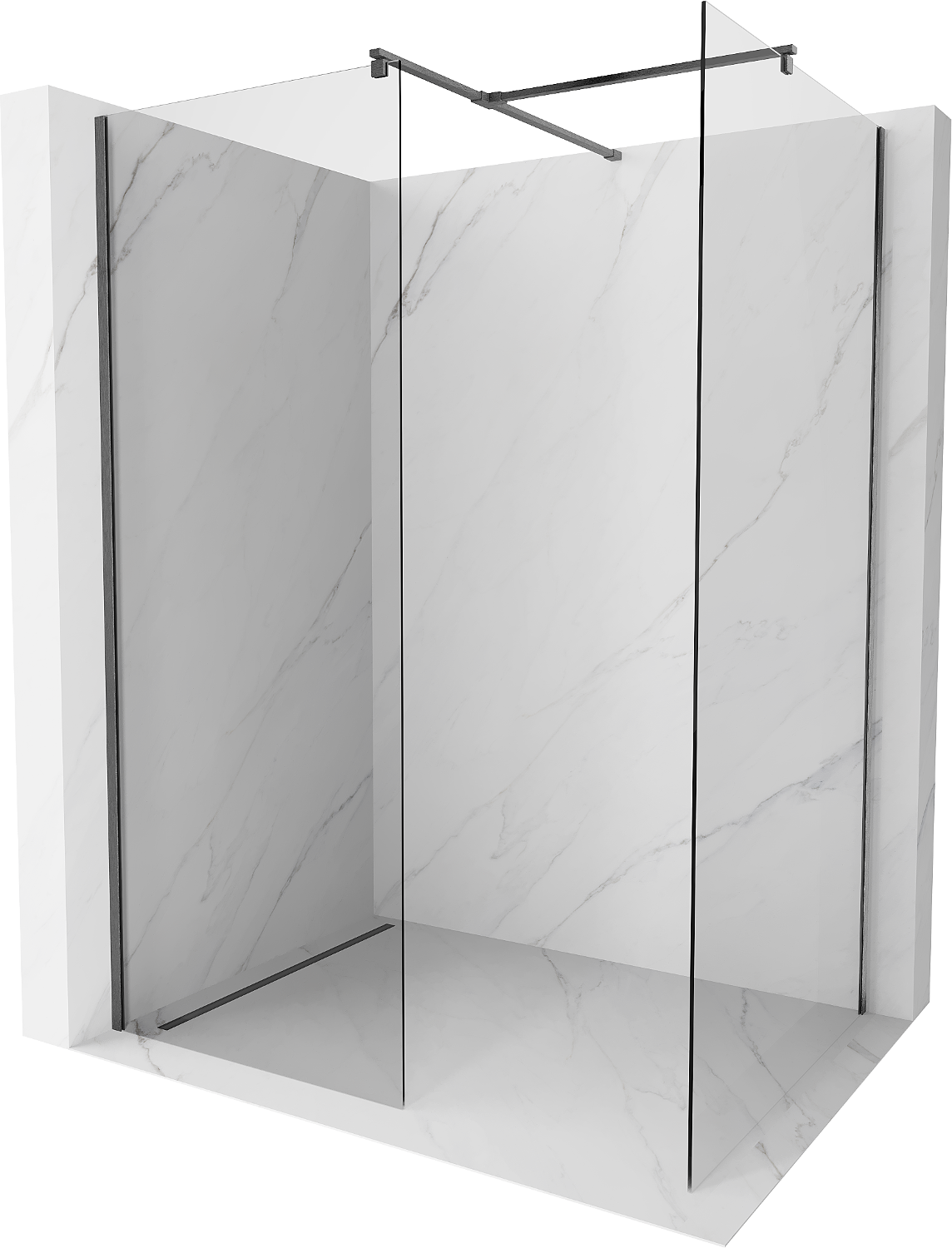 Mexen Kioto Walk-in Shower Wall 130 x 85 cm, Transparent, Gun Gray Brushed - 800-130-202-66-00-085