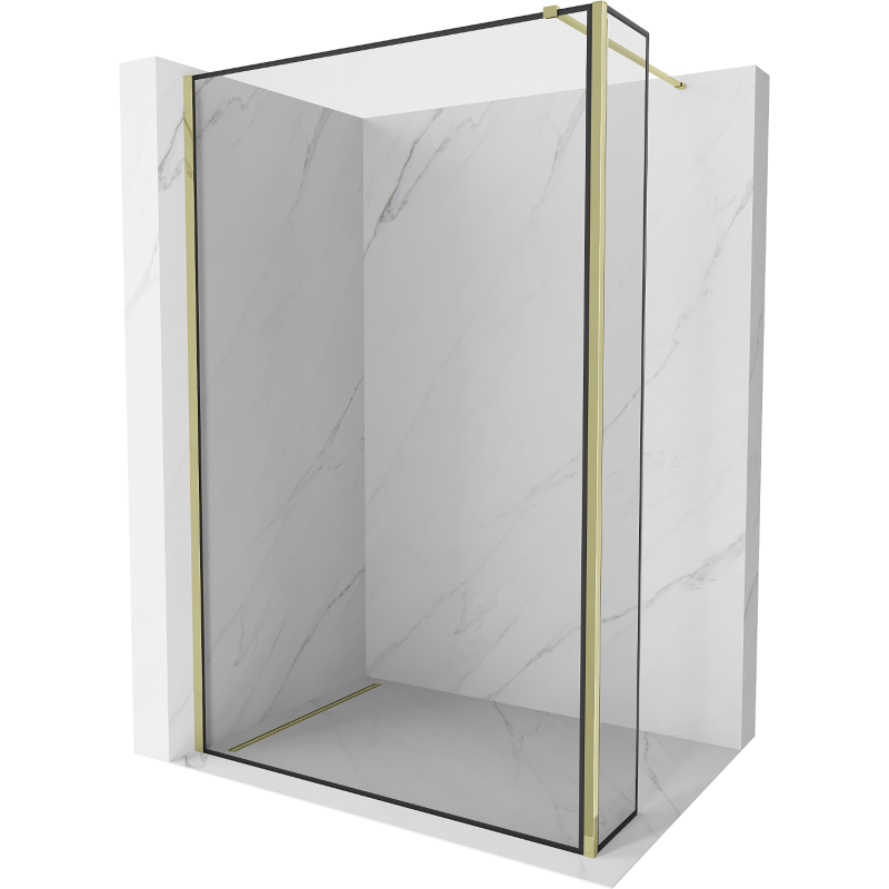 Mexen Kioto Walk-in Shower Wall 130 x 40 cm, Black Pattern, Gold - 800-130-212-50-70-040