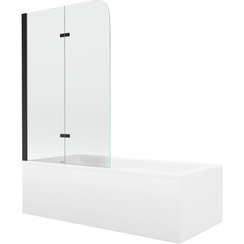Mexen Cubik rectangular bathtub 160 x 70 cm with panels and a 2-wing screen 80 cm, Transparent, Black - 550316070X9008027000