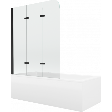 Mexen Cubik rectangular bathtub 160 x 70 cm with panels and a 3-wing screen 120 cm, Transparent, Black - 550316070X9012037000