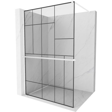 Mexen Kioto+ Walk-in Shower Panel with Shelf 120 x 200 cm, Black Pattern, White - 800-120-121-20-78