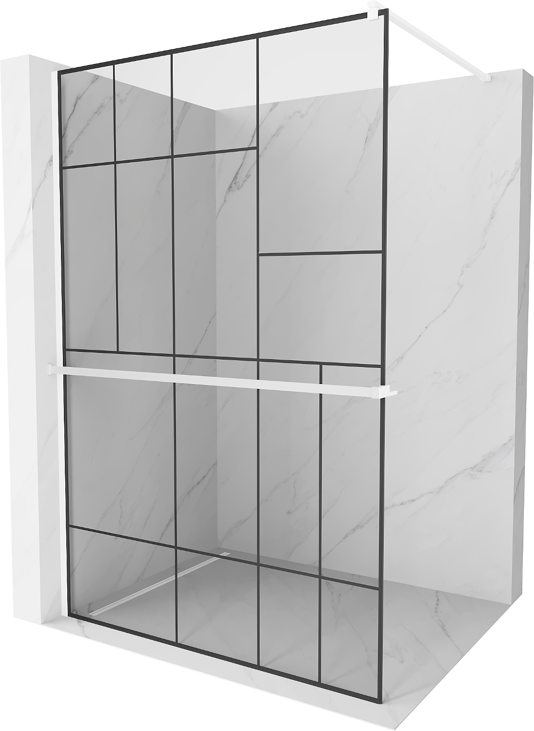 Mexen Kioto+ Shower wall with Walk-in shelf 130 x 200 cm, black pattern, white - 800-130-121-20-78