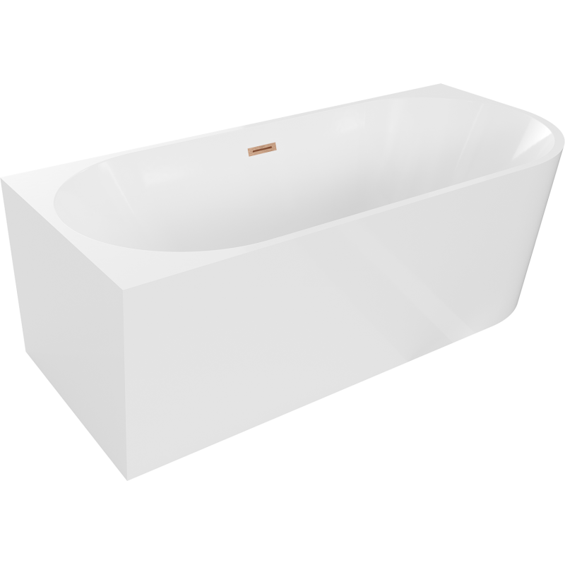 Mexen Mia freestanding corner left bathtub 150 x 75 cm, white, brushed copper overflow - 52691507500L-65
