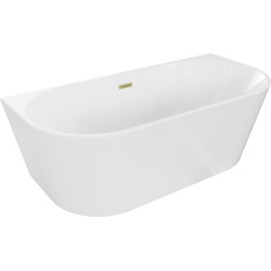Mexen Oval freestanding wall-mounted bathtub 150 x 75 cm, white, brushed gold overflow - 52671507500-55