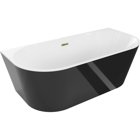 Mexen Oval freestanding wall bath 140 x 75 cm, white/black, golden overflow - 52671407575-50