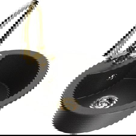 Mexen Diego 1-compartment granite sink with a kitchen mixer tap Elia, spotted black - 6512-76-670101-50