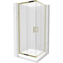 Mexen Rio square shower cubicle 70 x 70 cm, Frosted, Gold + shower tray Rio, White - 860-070-070-50-30-4510