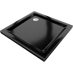 Mexen Flat slim square shower tray 70 x 70 cm, Black, chrome siphon - 40707070