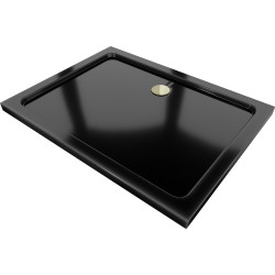 Mexen Flat slim rectangular shower tray 130 x 100 cm, Black, Gold siphon - 40701013G
