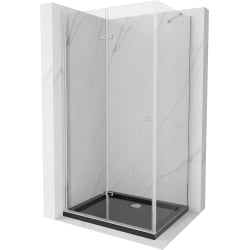 Mexen Lima folding shower cubicle 90 x 100 cm, Transparent, Chrome + shower tray Flat, Black - 856-090-100-01-00-4070