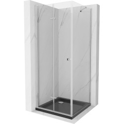Mexen Lima folding shower cubicle 90 x 90 cm, Transparent, Chrome + shower tray Flat, Black - 856-090-090-01-00-4070