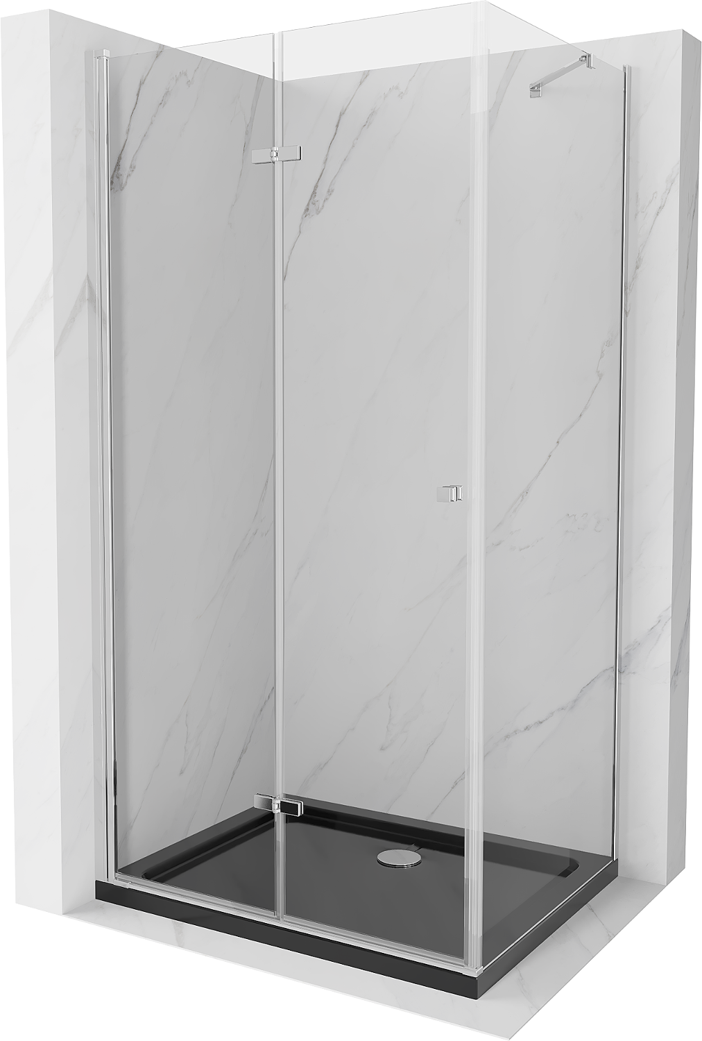 Mexen Lima folding shower cubicle 120 x 90 cm, Transparent, Chrome + shower tray Flat, Black - 856-120-090-01-00-4070