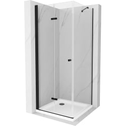 Mexen Lima folding shower cubicle 80 x 80 cm, Transparent, Black + shower tray Flat, White - 856-080-080-70-00-4010B