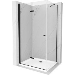 Mexen Lima folding shower cubicle 80 x 100 cm, Transparent, Black + shower tray Flat, White - 856-080-100-70-00-4010B
