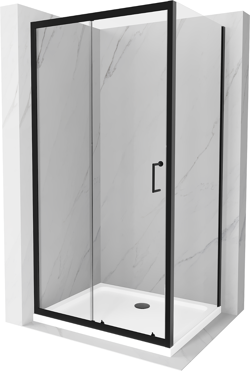 Mexen Apia extendable shower cubicle 110 x 100 cm, Transparent, Black + shower tray Flat, White- 840-110-100-70-00-4010B