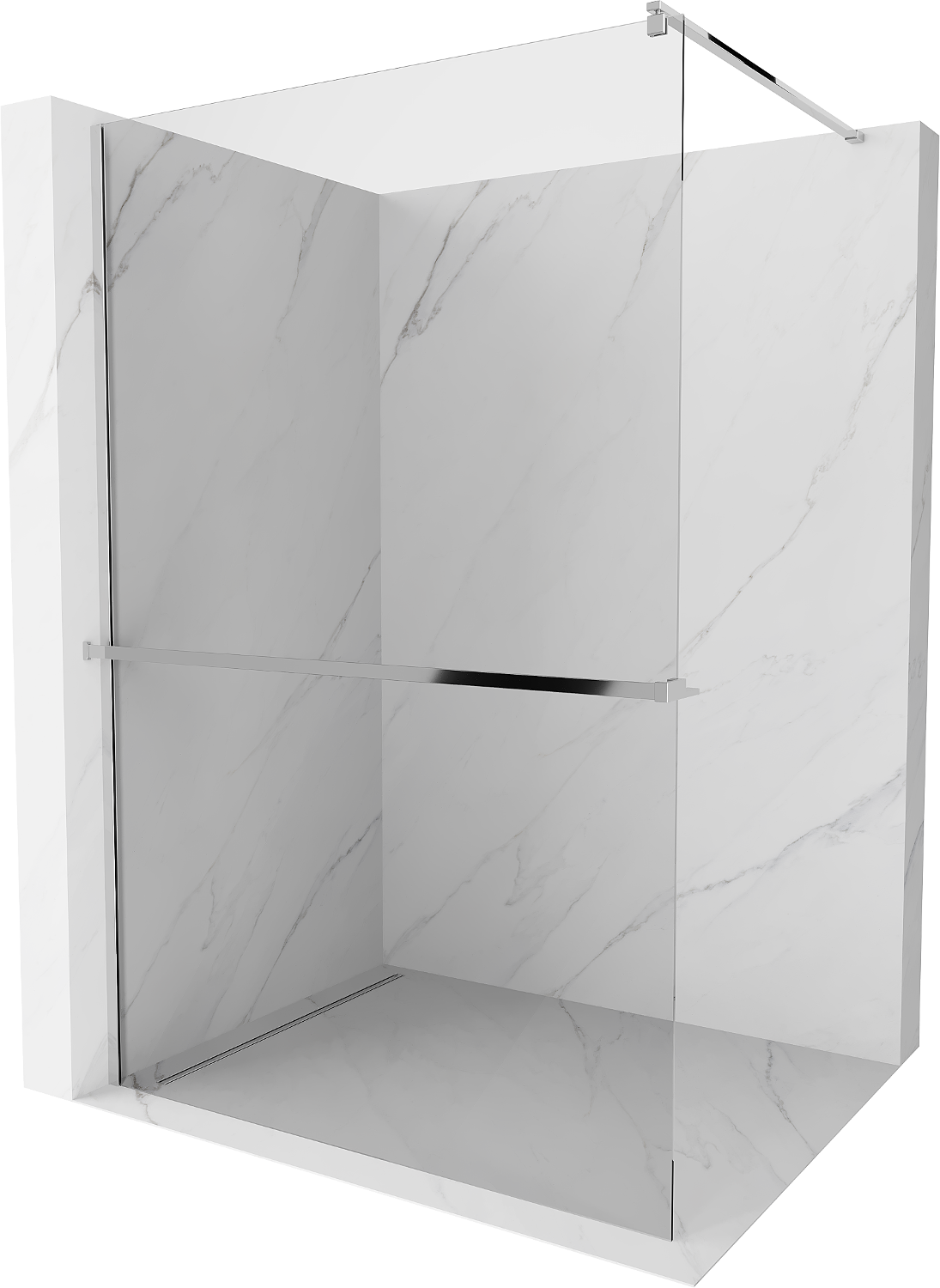 Mexen Kioto+ shower screen with a shelf and rail 90 x 200 cm, Transparent 8 mm, Chrome - 800-090-121-01-00