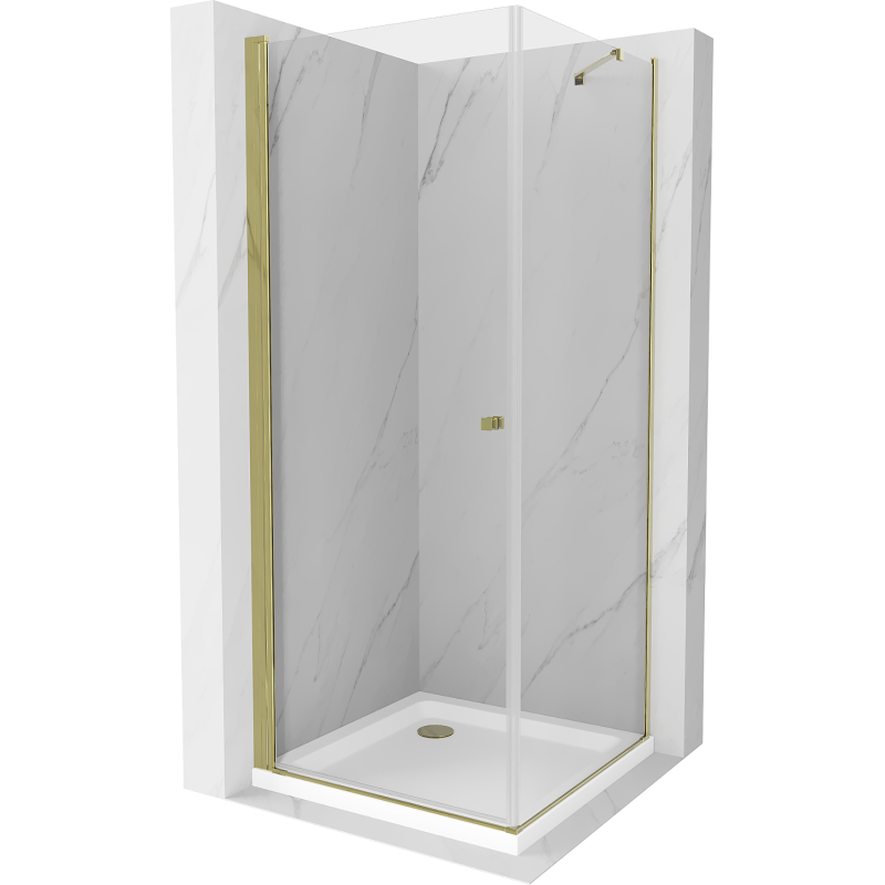 Mexen Pretoria hinged shower cubicle 80 x 80 cm, Transparent, Gold + shower tray Flat - 852-080-080-50-00-4010