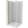 Mexen Pretoria hinged shower cubicle 90 x 90 cm, Transparent, Gold + shower tray Flat - 852-090-090-50-00-4010