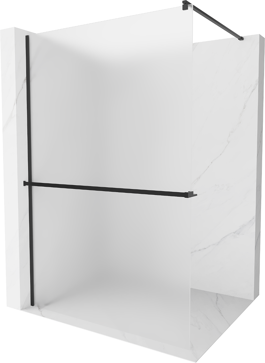 Mexen Kioto+ shower screen with a shelf and rail 80 x 200 cm, Frosted 8 mm, Black - 800-080-121-70-30