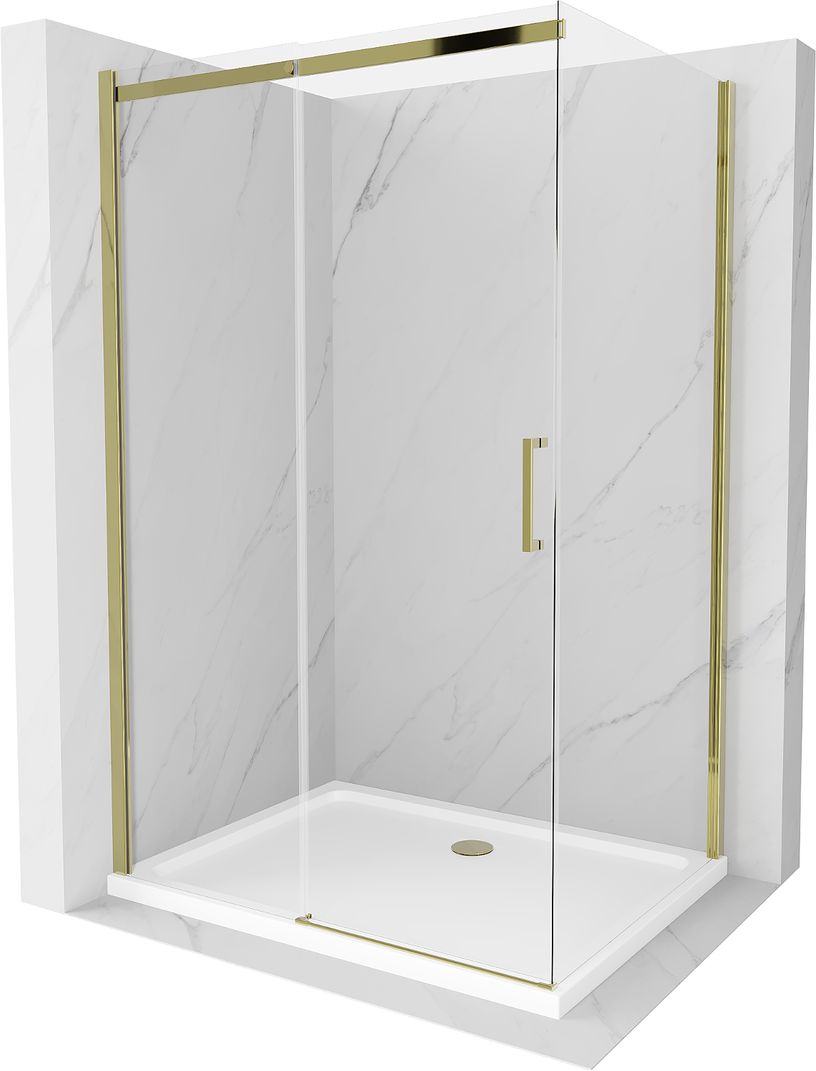 Mexen Omega extendable shower cubicle 110 x 80 cm, Transparent, Gold + shower tray Flat - 825-110-080-50-00-4010