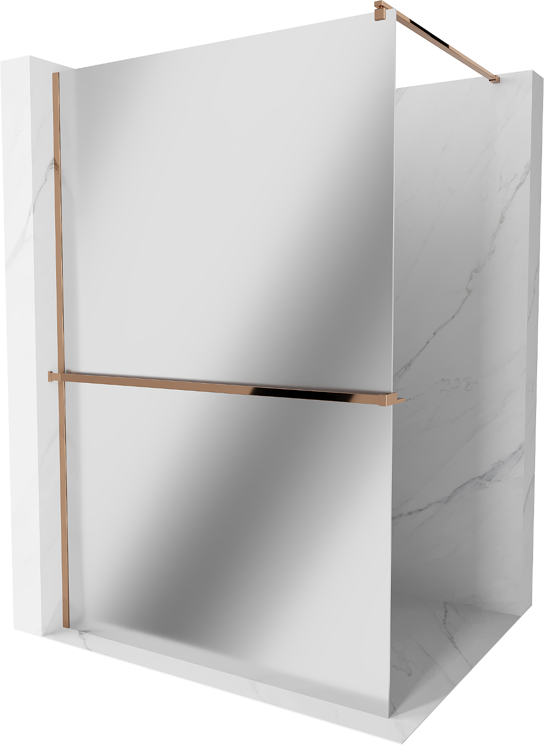 Mexen Kioto+ shower screen with a shelf and rail 110 x 200 cm, Mirror 8 mm, Rose gold - 800-110-121-60-50