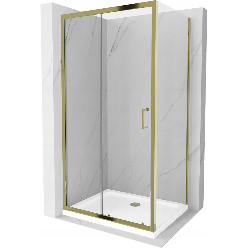 Mexen Apia extendable shower cubicle 110 x 80 cm, Transparent, Gold + shower tray Flat, White- 840-110-080-50-00-4010G