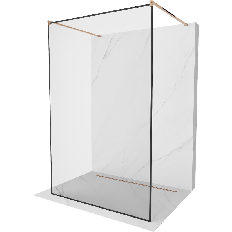 Mexen Kioto free-standing shower screen 140 x 200 cm, Transparent/Black pattern 8 mm, Rose gold - 800-140-002-60-70