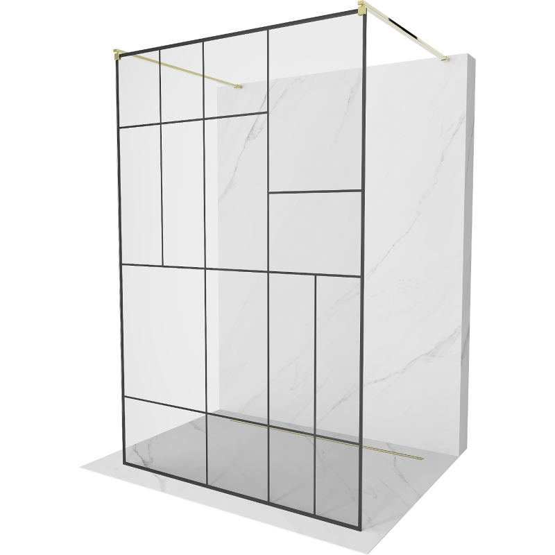 Mexen Kioto free-standing shower screen 130 x 200 cm, Transparent/Black pattern 8 mm, Gold - 800-130-002-50-78