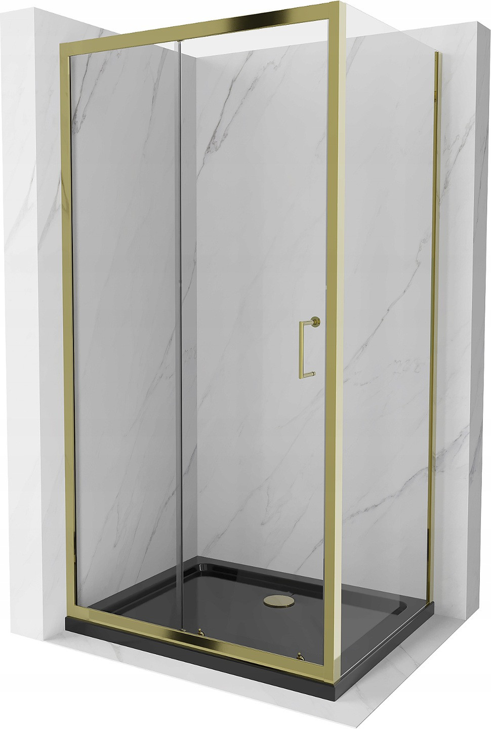 Mexen Apia extendable shower cubicle 140 x 90 cm, Transparent, Gold + shower tray Flat, Black - 840-140-090-50-00-4070G