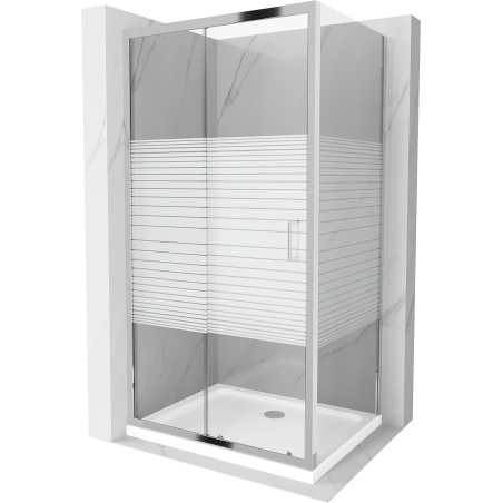 Mexen Apia extendable shower cubicle 110 x 90 cm, Stripes, Chrome + shower tray Flat - 840-110-090-01-20-4010