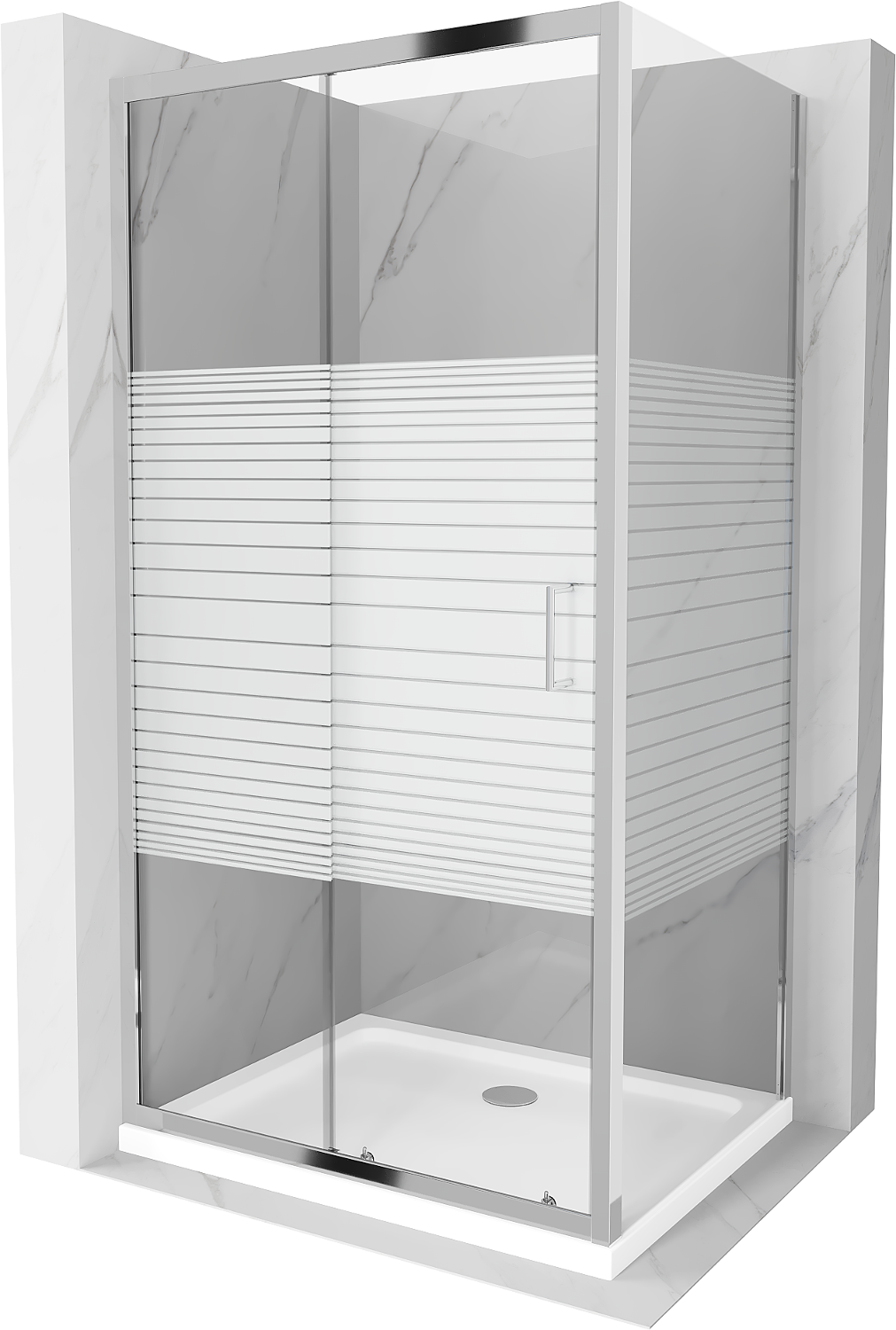 Mexen Apia extendable shower cubicle 130 x 80 cm, Stripes, Chrome + shower tray Flat - 840-130-080-01-20-4010