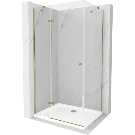 Mexen Roma hinged shower cubicle 100 x 90 cm, Transparent, Gold + shower tray Flat - 854-100-090-50-00-4010