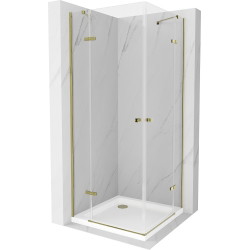 Mexen Roma Duo hinged shower cubicle 90 x 90 cm, Transparent, Gold + shower tray Flat - 854-090-090-50-02-4010G