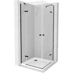 Mexen Roma Duo hinged shower cubicle 70 x 70 cm, Transparent, Black + shower tray Flat - 854-070-070-70-02-4010B