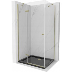 Mexen Roma hinged shower cubicle 80 x 100 cm, Transparent, Gold + shower tray Flat, Black - 854-080-100-50-00-4070G