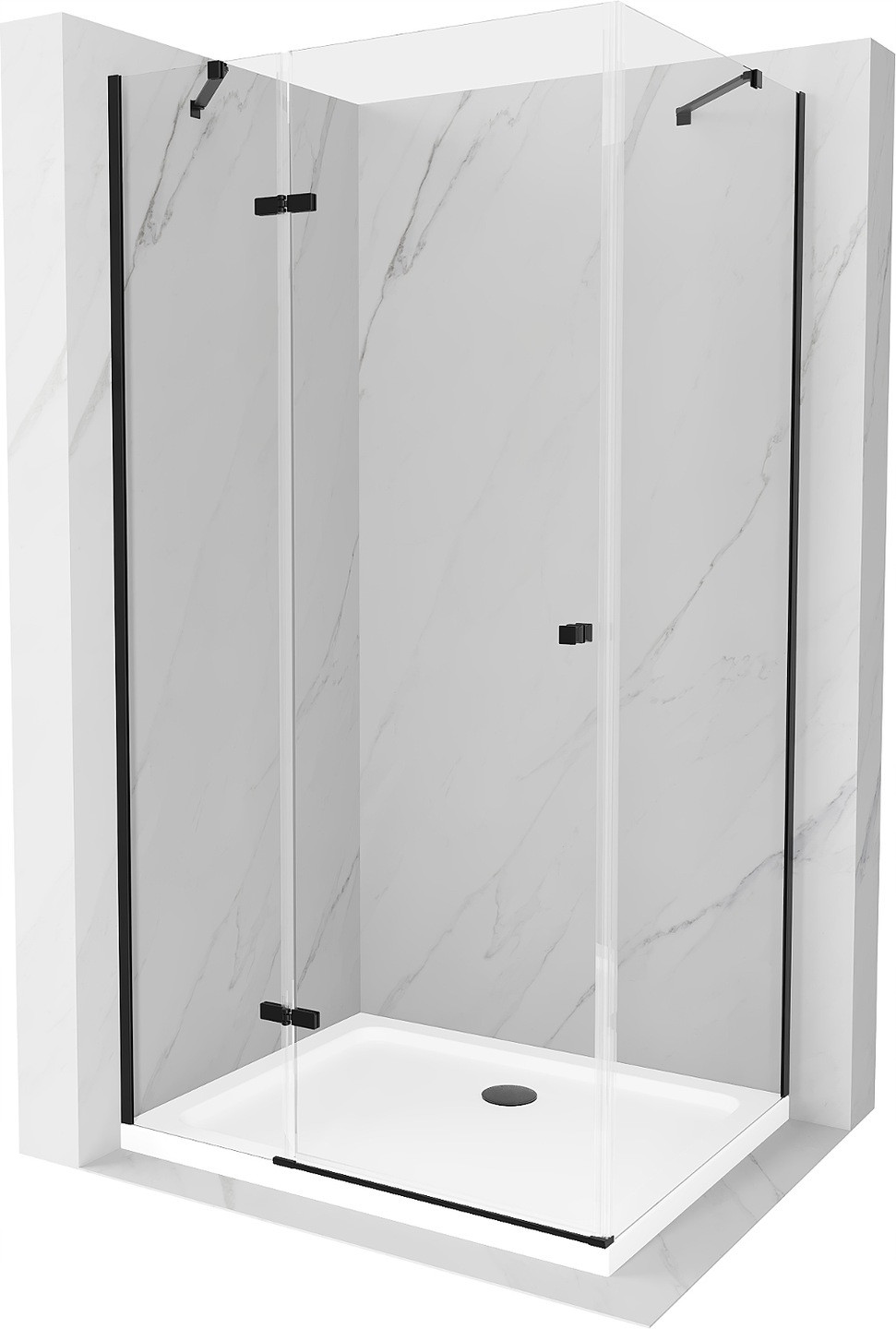 Mexen Roma hinged shower cubicle 70 x 80 cm, Transparent, Black + shower tray Flat, White - 854-070-080-70-00-4010B
