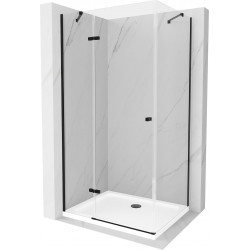 Mexen Roma hinged shower cubicle 80 x 110 cm, Transparent, Black + shower tray Flat, White - 854-080-110-70-00-4010B