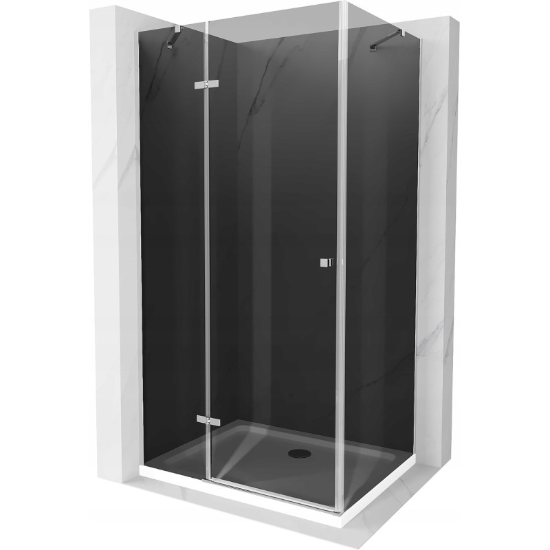 Mexen Roma hinged shower cubicle 110 x 80 cm, Graphite, Chrome + shower tray Flat, White - 854-110-080-01-40-4010