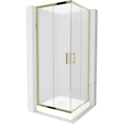 Mexen Rio square shower cubicle 80 x 80 cm, Frosted, Gold + shower tray Rio, White - 860-080-080-50-30-4510