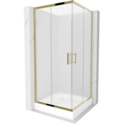 Mexen Rio square shower cubicle 90 x 90 cm, Frosted, Gold + shower tray Rio, White - 860-090-090-50-30-4510