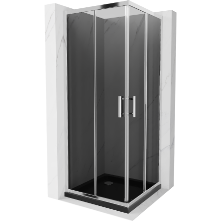 Mexen Rio square shower cubicle 80 x 80 cm, Graphite, Chrome + shower tray Flat, Black - 860-080-080-01-40-4070