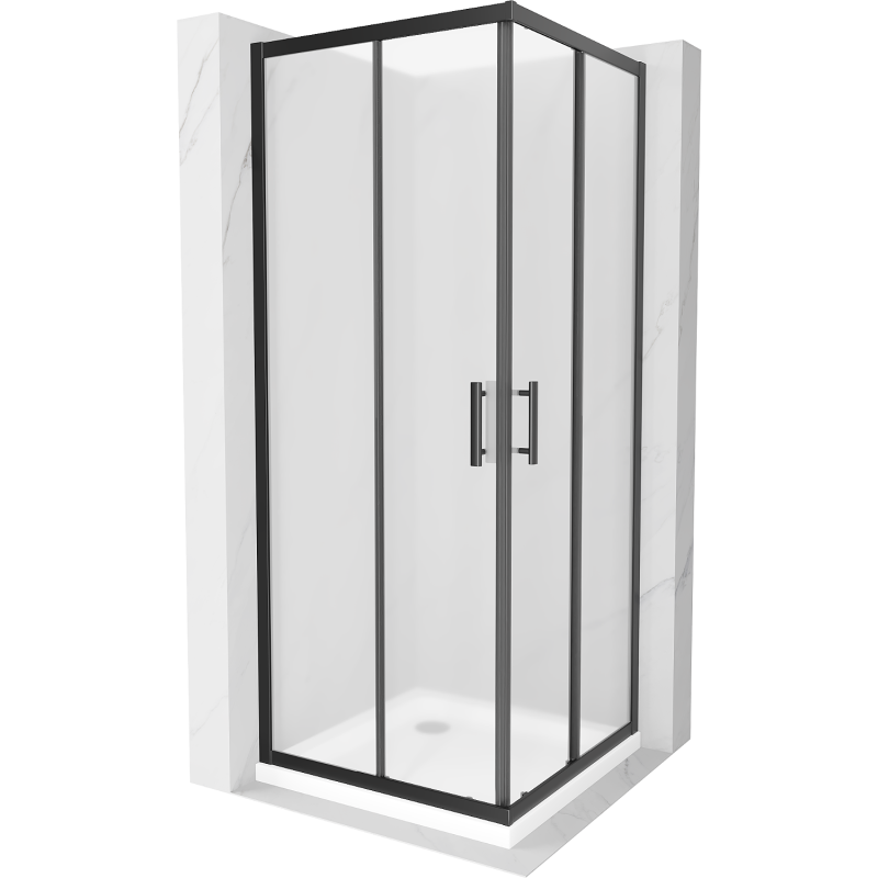 Mexen Rio square shower cubicle 90 x 90 cm, Frosted, Black + shower tray Flat, White - 860-090-090-70-30-4010B