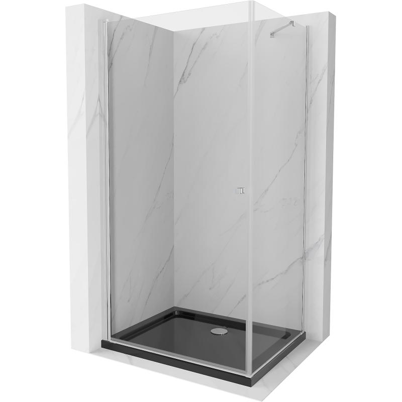 Mexen Pretoria hinged shower cubicle 90 x 80 cm, transparent, Chrome + shower tray Flat, Black - 852-090-080-01-00-4070