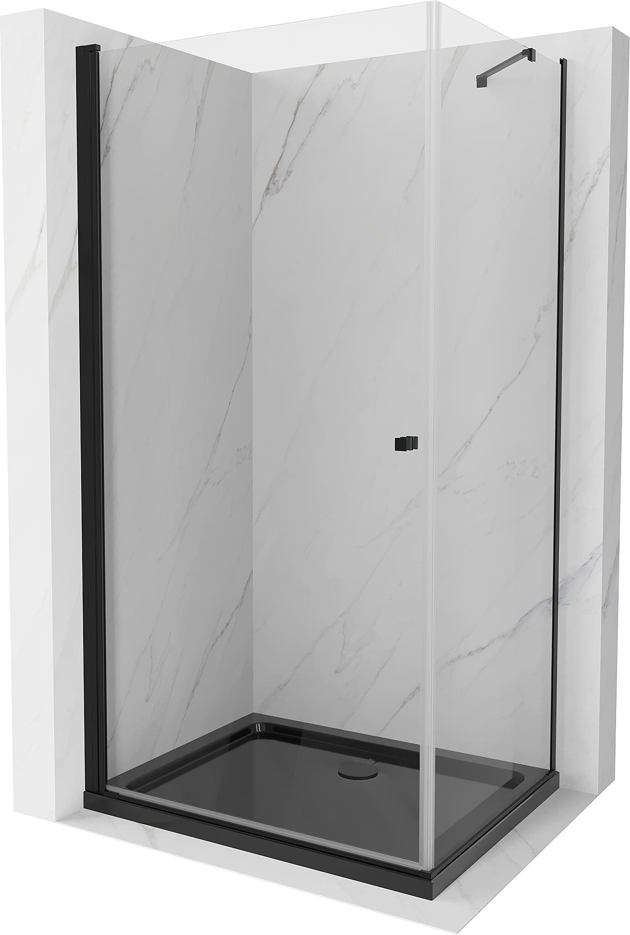 Mexen Pretoria hinged shower cubicle 90 x 110 cm, transparent, Black + shower tray Flat, Black - 852-090-110-70-00-4070B