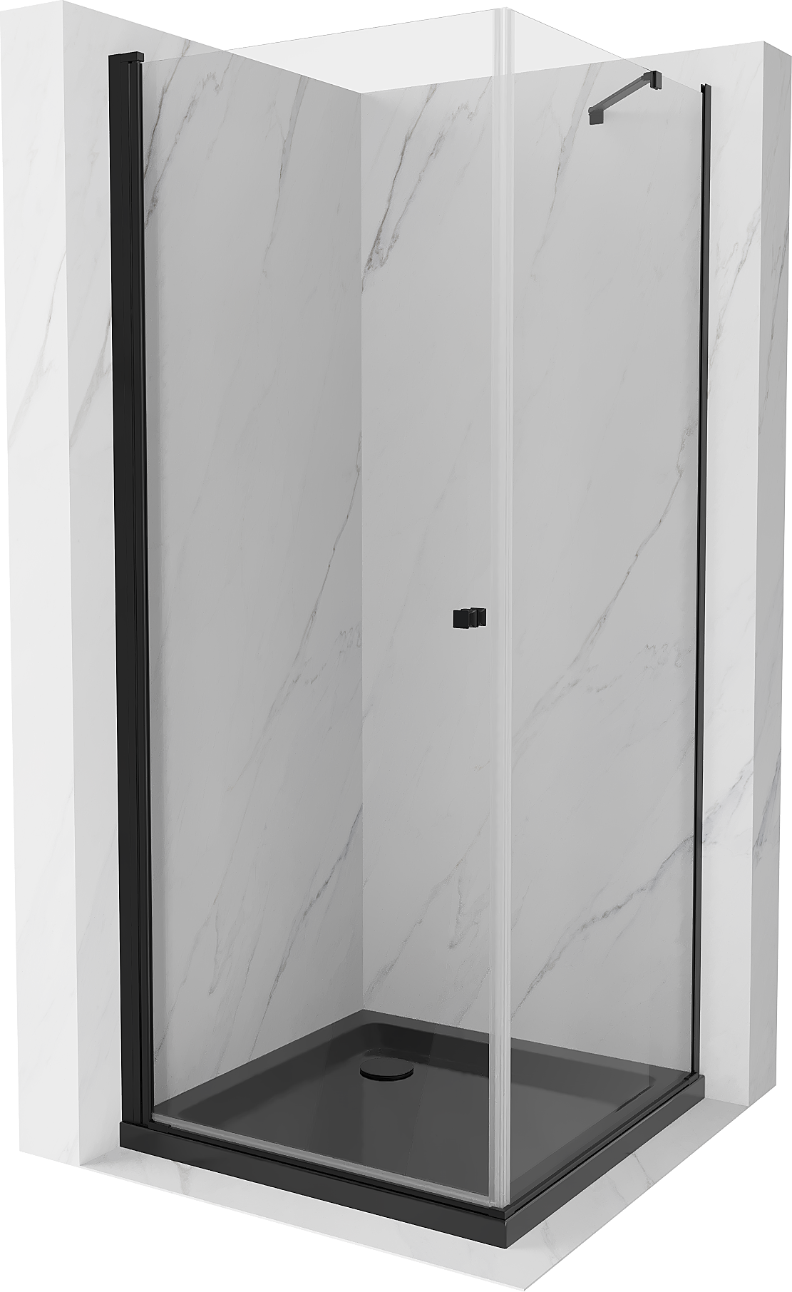 Mexen Pretoria hinged shower cubicle 100 x 100 cm, transparent, Black + shower tray Flat, Black - 852-100-100-70-00-4070B