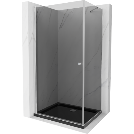 Mexen Pretoria hinged shower cubicle 70 x 90 cm, Graphite, Chrome + shower tray Flat, Black - 852-070-090-01-40-4070