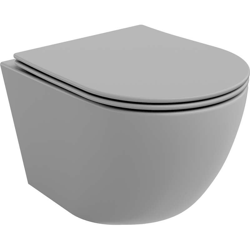 Mexen Lena Rimless toilet bowl with a slim soft close toilet seat, Thermosetting polymer, Light grey matt - 30224061